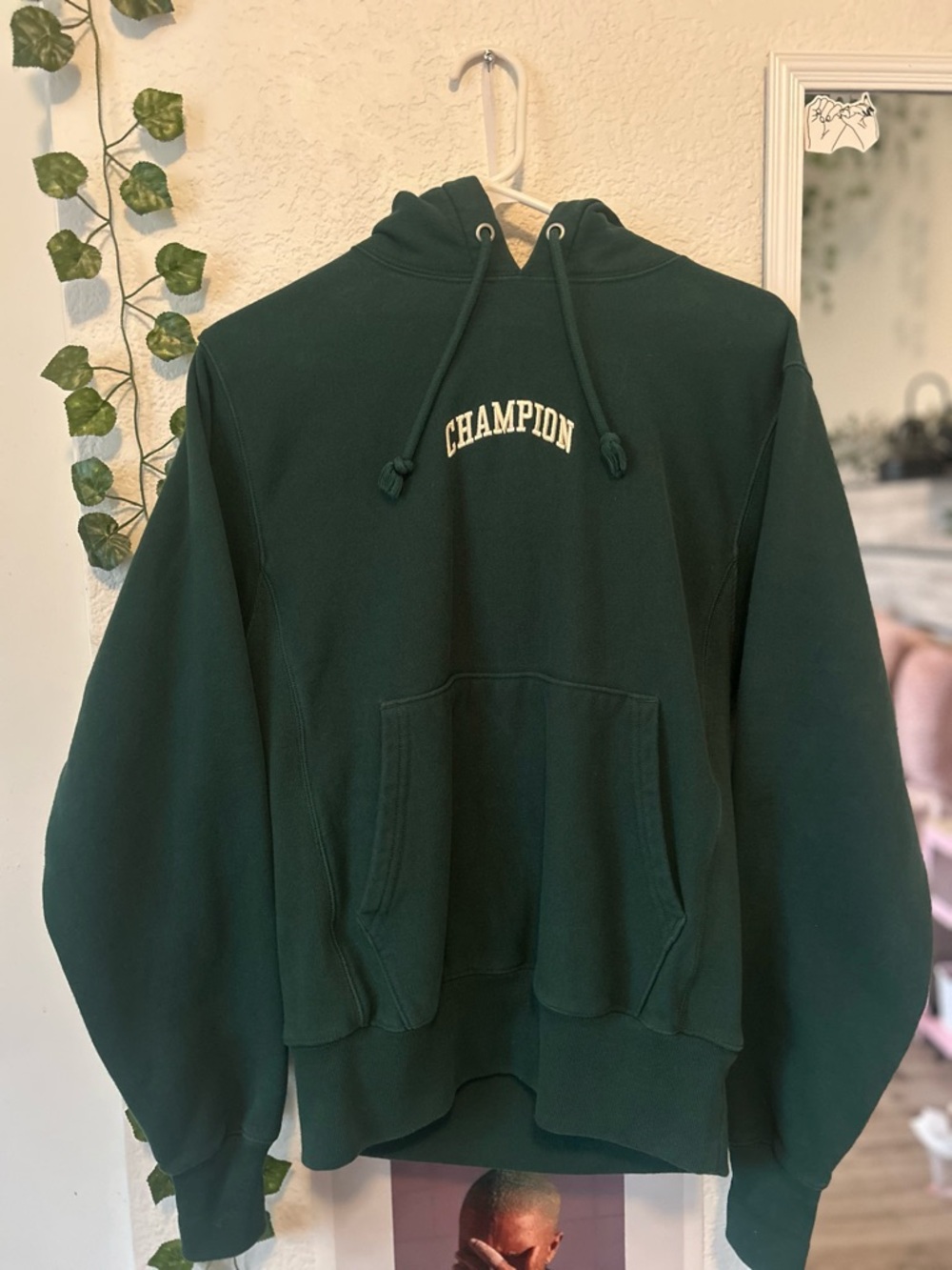 Champion Forest Green Hooded Sweatshirt with Embroidered Logo